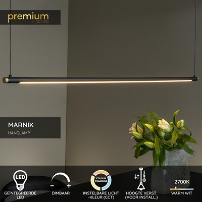 Lucide MARNIK - Hanglamp - Ø 2,5 cm - LED Dimb. - CCT - 1x22W 2700K/4000K - Handbewegingssensor - Zwart | Premium